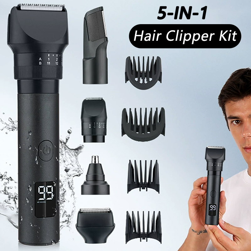 Beard Trimmer Cordless - 5-in-1 무선 헤어 클리퍼 LED 디스플레이